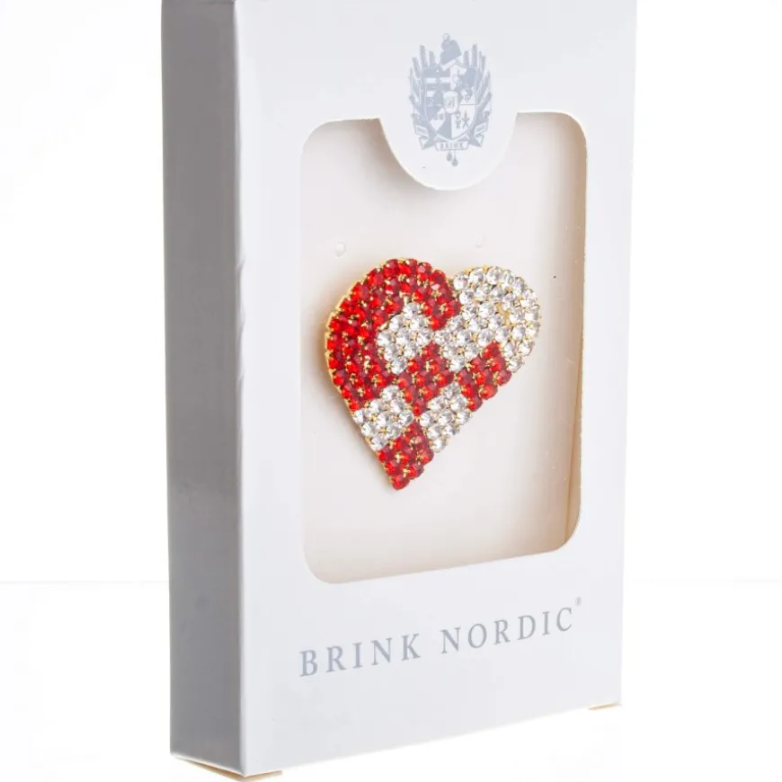 BROCHE FLETHJERTE 4 CM RØDT