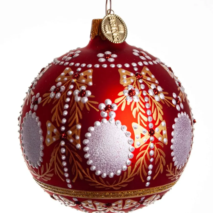 KUGLE GUSTAVIANSK EMPIRE 8 CM RØD MAT