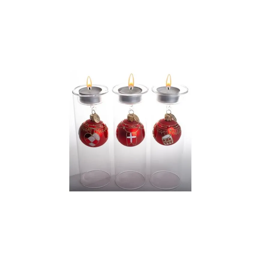 KUGLER 3 STK HJERTE-FLAG-TROMME 5 CM